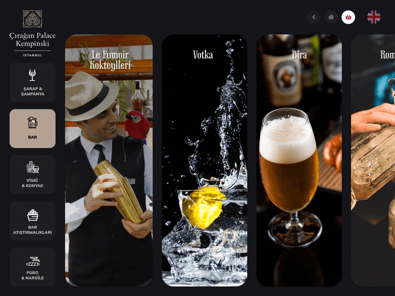 ÇIRAĞAN PALACE KEMPINSKI TABLET MENÜ UYGULAMASI