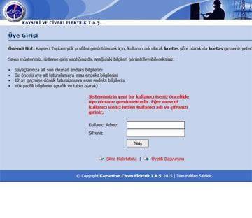 INTRANET - ÖZEL YAZILIMLAR - Kayseri ve Civari Elektrik T. A.Ş. - Yük Profili ve Tüketim Erişim sistemi